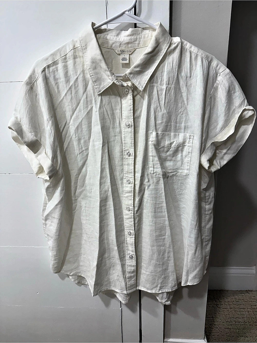 Caslon Linen Blend Camp Shirt in White Size Large